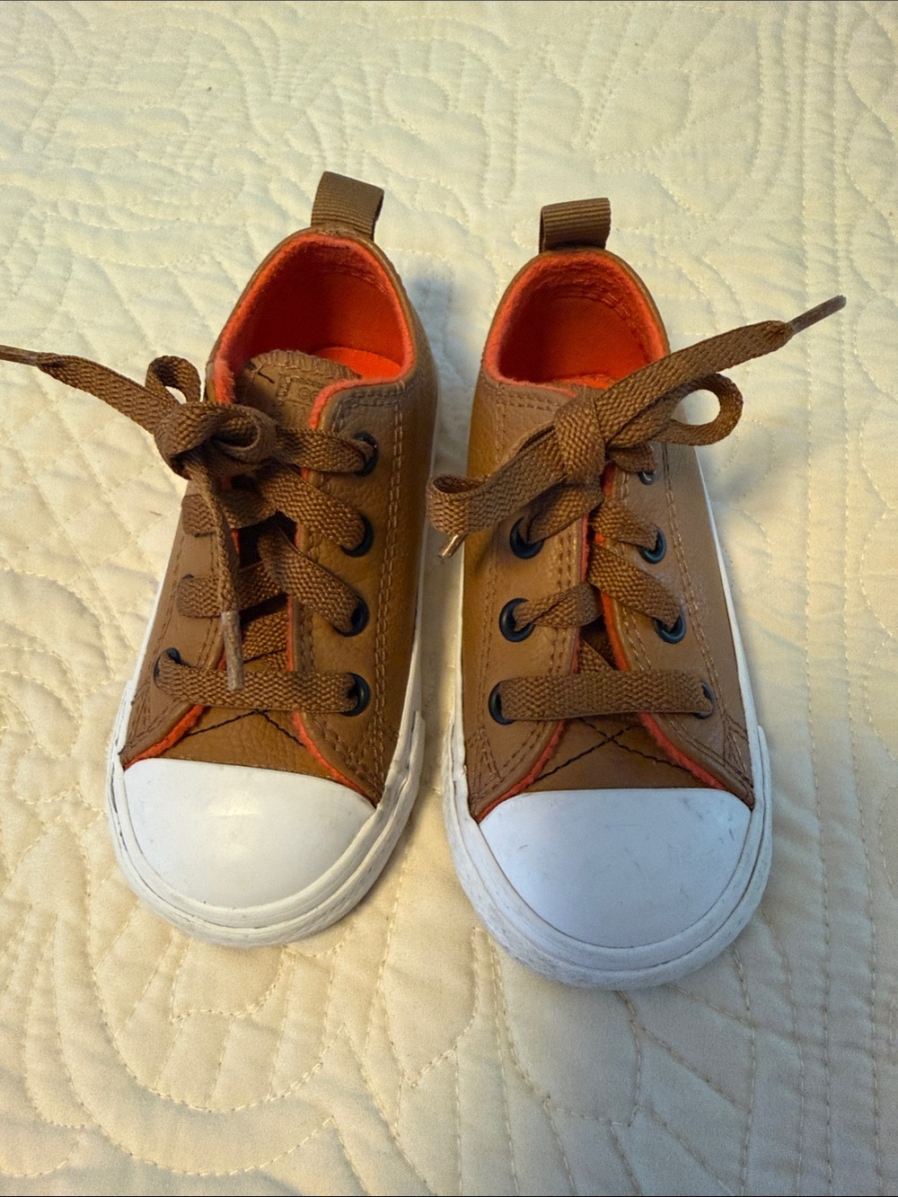 Converse Brown Leather Sneakers with Orange Lining
